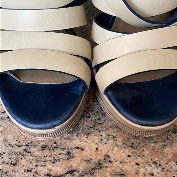 Yves Saint Laurent Leather Strait Wedge Sandals - Picture 8 of 8